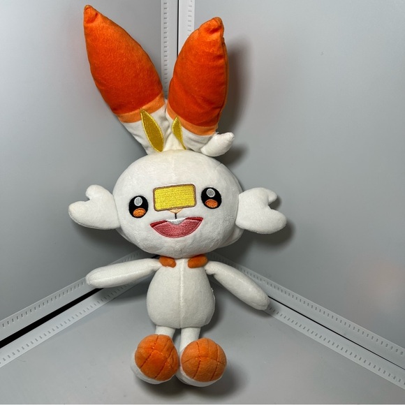 Pokemon SCORBUNNY Plush Figure Toy Doll Nintendo 14" White Rabbit Orange - Picture 1 of 4